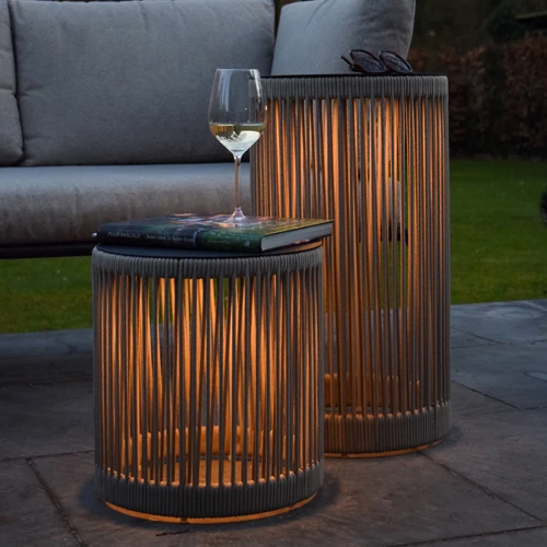 Lucide PINGI - Lampadaire Rechargeable Intérieur/Extérieur - Batterie/Piles - Ø 33,5 cm - LED 3 StepDim - 1x3W 3000K - IP44 - Taupe - ambiance 1